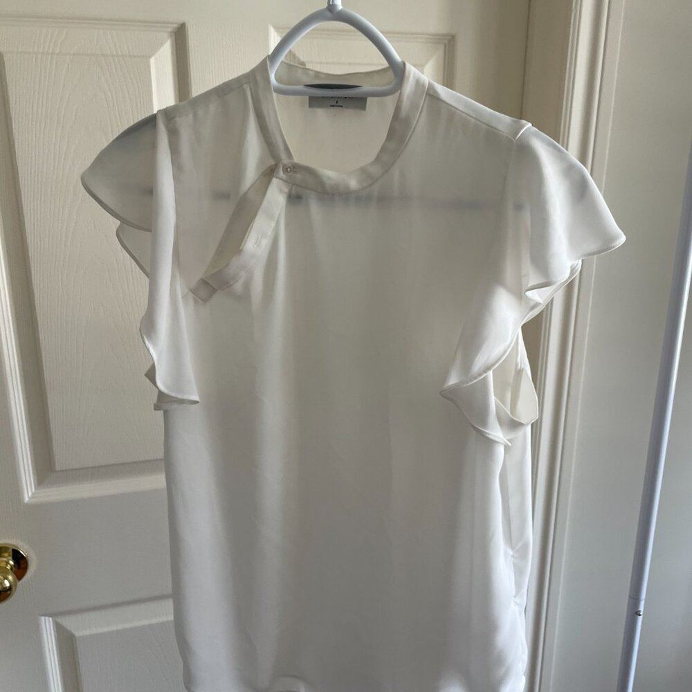Babaton Blouse Top Size S White Button Up High Neck - Picture 3 of 4